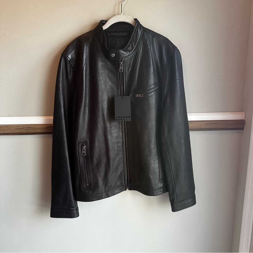 Andrew Marc Black Lambskin Leather Moto Biker Jacket​​​